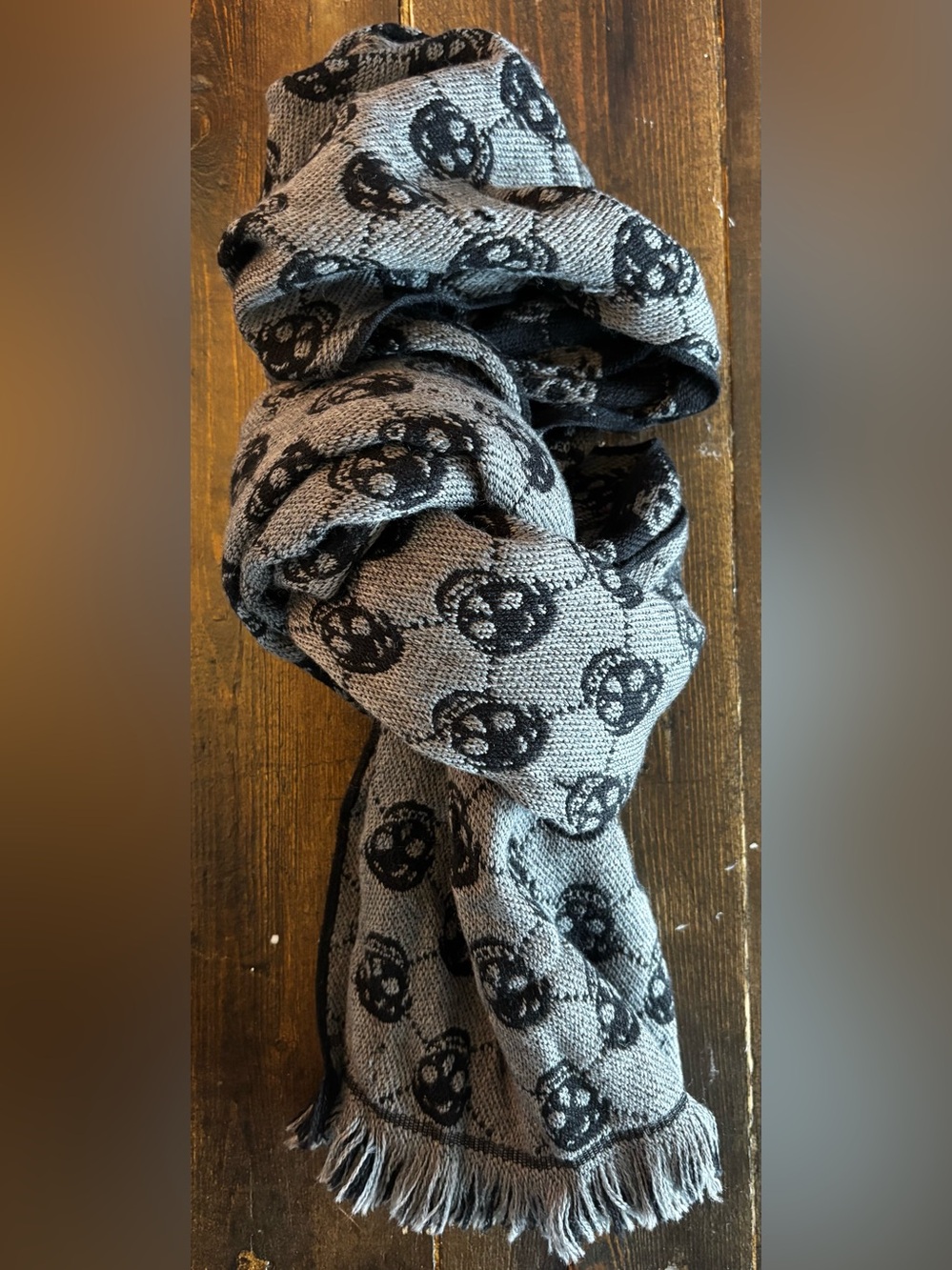 Alexander McQueen  Reversible Black and Gray Skull Knit Scarf